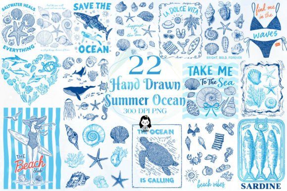 Download Hand Drawn Summer Ocean PNG Bundle - Summer Collection