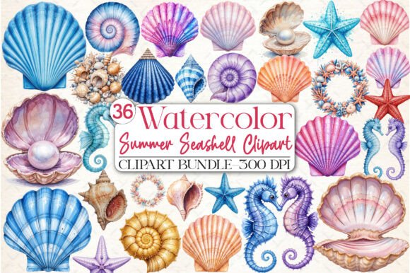 Download Watercolor Summer Seashell Clipart - Summer Collection