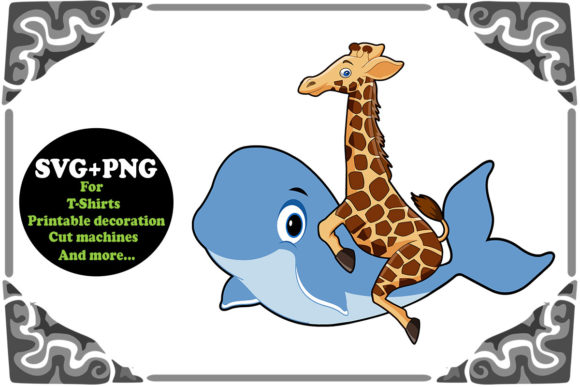 Download Funny Giraffe Riding Whale SVG and PNG - Premium Resources