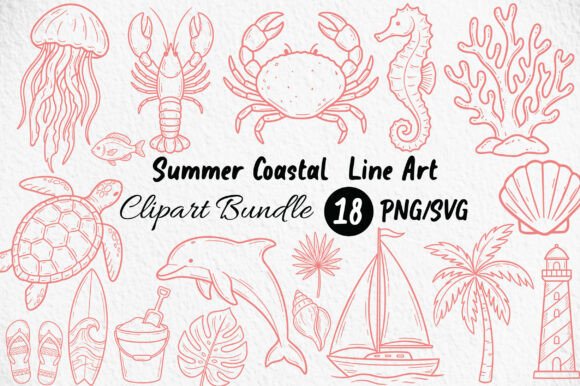 Download Summer Coastal Line Art Clipart - Summer Collection