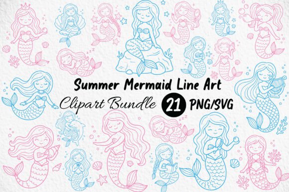 Download Summer Mermaid Line Art Clipart PNG/SVG - Summer Collection
